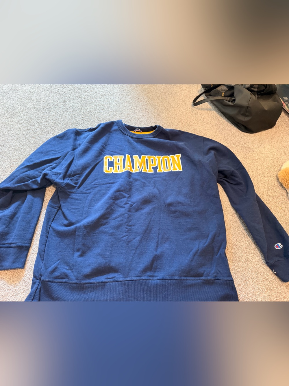 Champion Navy Blue Sweatshirt with Yellow Logo